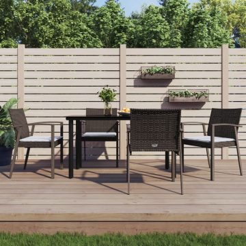   5 részes polyrattan és acél kerti étkezőgarnitúra párnával