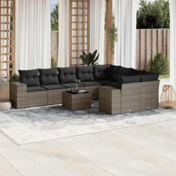  10 részes szürke polyrattan kerti ülőgarnitúra párnákkal