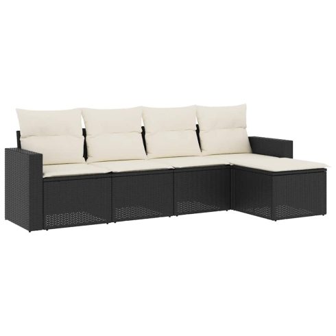 5 részes fekete polyrattan kerti kanapészett párnákkal