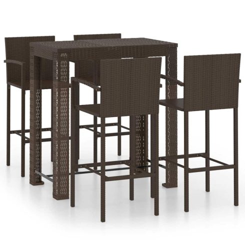 5 részes barna polyrattan kültéri bárszett kartámasszal