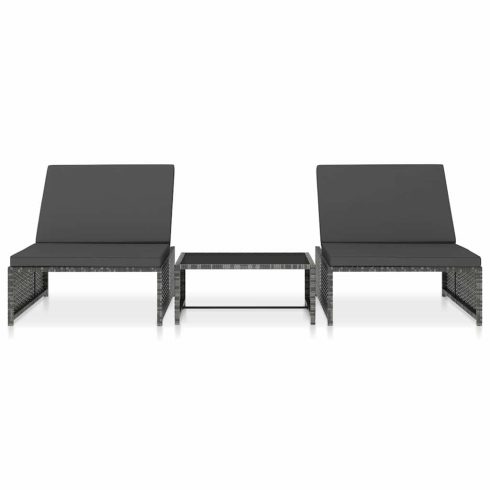 2 db szürke polyrattan dönthető kerti szék asztallal