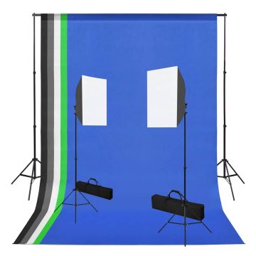   Fotóstúdió-felszerelés softbox lámpákkal és hátterekkel