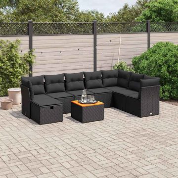   9 részes fekete polyrattan kerti ülőgarnitúra párnákkal