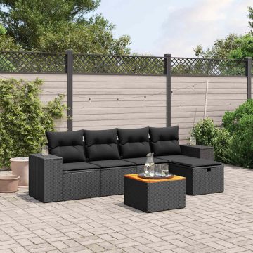   6 részes fekete polyrattan kerti ülőgarnitúra párnákkal