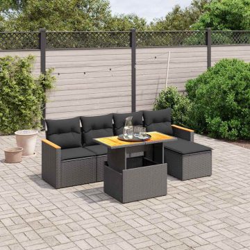   6 részes fekete polyrattan kerti ülőgarnitúra párnákkal