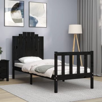 Fekete tömör fa ágykeret fejtámlával Small Single