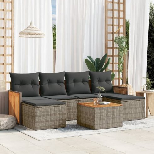 7 részes szürke polyrattan kerti ülőgarnitúra párnákkal