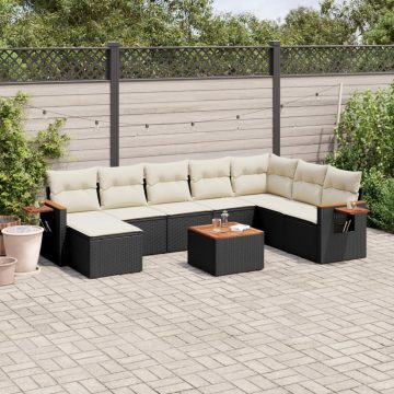   9 részes fekete polyrattan kerti ülőgarnitúra párnákkal
