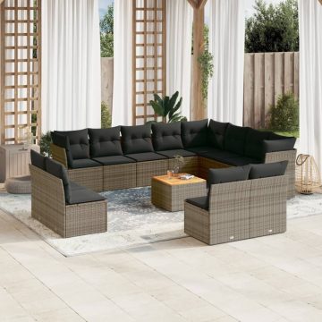   13 részes szürke polyrattan kerti ülőgarnitúra párnákkal