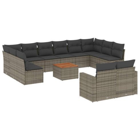 13 részes szürke polyrattan kerti ülőgarnitúra párnákkal