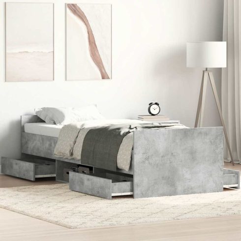 Betonszürke ágykeret fej- és lábtámlával 75 x 190 cm