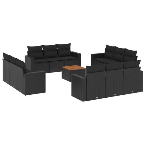 13 részes fekete polyrattan kerti ülőgarnitúra párnákkal