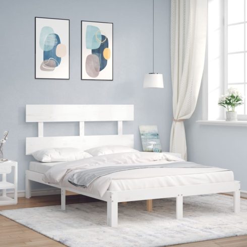 Fehér tömör fa ágykeret fejtámlával Small Double