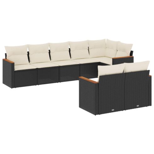 8 részes fekete polyrattan kerti ülőgarnitúra párnákkal