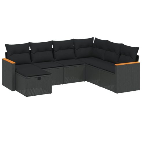 7 részes fekete polyrattan kerti ülőgarnitúra párnával