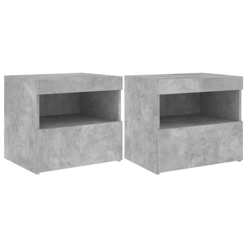2 db betonszürke éjjeliszekrény LED-fényekkel 50x40x45 cm