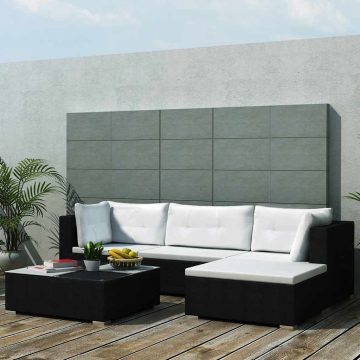   5 részes fekete polyrattan kerti ülőgarnitúra párnákkal