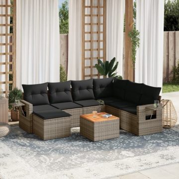   8 részes szürke polyrattan kerti ülőgarnitúra párnákkal