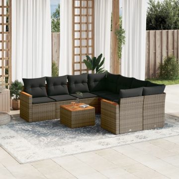   9 részes szürke polyrattan kerti ülőgarnitúra párnákkal