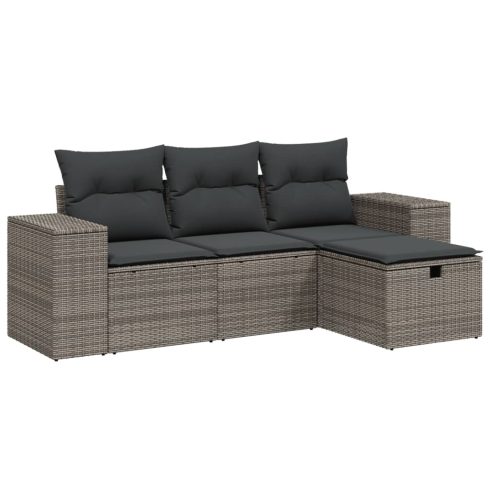 4 részes szürke polyrattan kerti ülőgarnitúra párnákkal