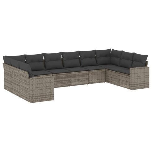 10 részes szürke polyrattan kerti ülőgarnitúra párnákkal