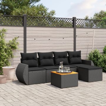   6 részes fekete polyrattan kerti ülőgarnitúra párnákkal