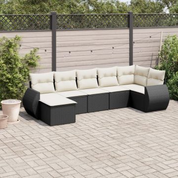   8 részes fekete polyrattan kerti ülőgarnitúra párnákkal
