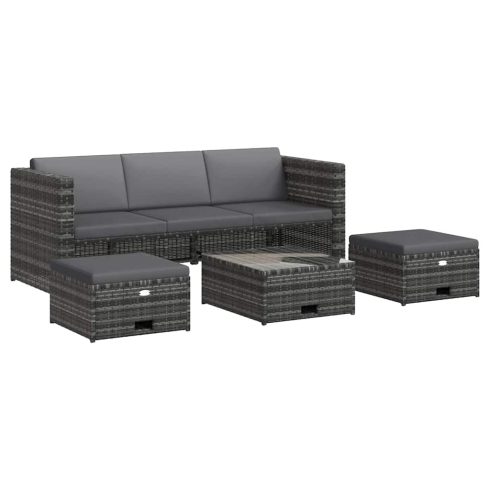 4-részes szürke polyrattan kerti bútorszett párnákkal