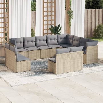   12 részes bézs polyrattan kerti ülőgarnitúra párnákkal