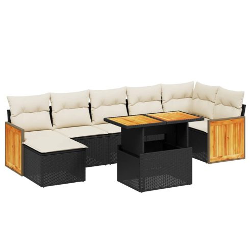 8 részes fekete polyrattan kerti ülőgarnitúra párnákkal