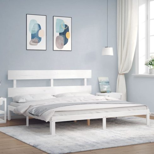 Fehér tömör fa ágykeret fejtámlával Super King Size