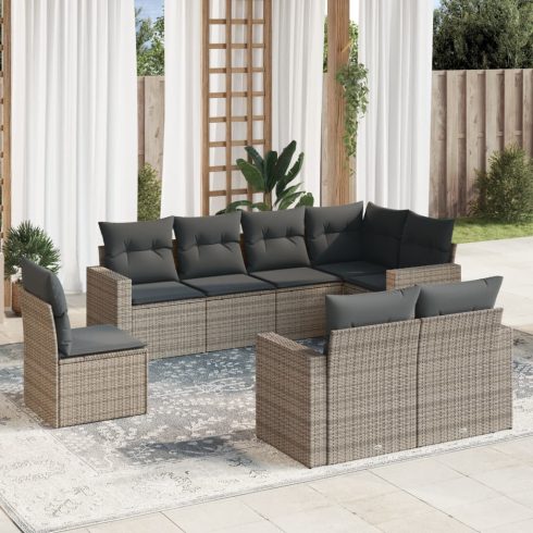 8 részes szürke polyrattan kerti ülőgarnitúra párnákkal