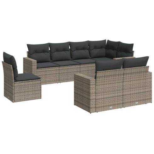 8 részes szürke polyrattan kerti ülőgarnitúra párnákkal