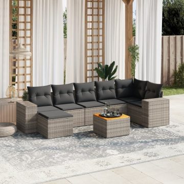   8 részes szürke polyrattan kerti ülőgarnitúra párnákkal