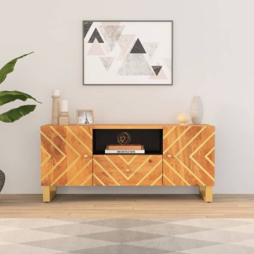   Fekete-barna tömör mangófa TV-szekrény 105 x 33,5 x 46 cm