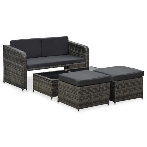 4 részes antracitszürke polyrattan kerti ülőgarnitúra párnákkal