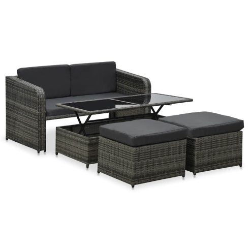 4 részes antracitszürke polyrattan kerti ülőgarnitúra párnákkal