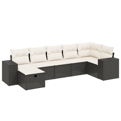 7 részes fekete polyrattan kerti ülőgarnitúra párnával