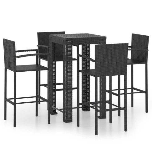 5 részes fekete polyrattan kültéri bárszett kartámasszal