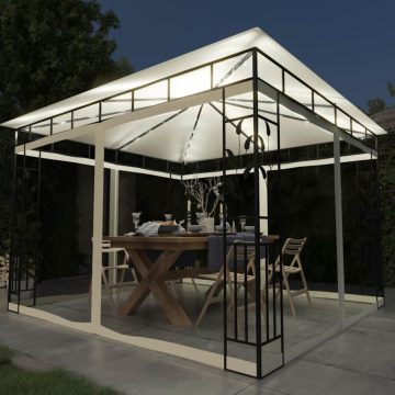   Krémszínű pavilon szúnyoghálóval/LED fényfüzérrel 3x3x2,73 m