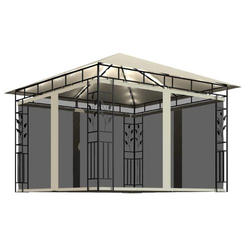 Krémszínű pavilon szúnyoghálóval/LED fényfüzérrel 3x3x2,73 m