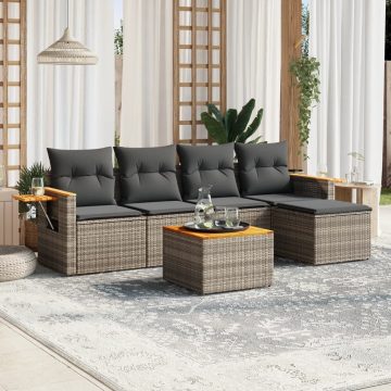   6 részes szürke polyrattan kerti ülőgarnitúra párnákkal