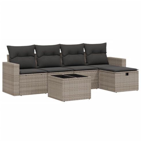 6 részes szürke polyrattan kerti ülőgarnitúra párnákkal