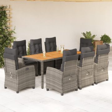   9 részes szürke polyrattan kerti étkezőgarnitúra párnával