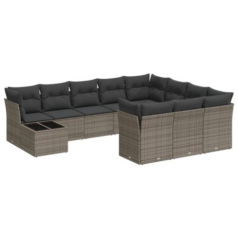 11 részes szürke polyrattan kerti ülőgarnitúra párnákkal