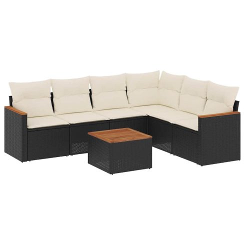 7 részes fekete polyrattan kerti ülőgarnitúra párnával
