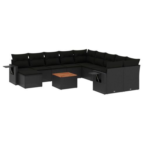 12 részes fekete polyrattan kerti ülőgarnitúra párnákkal
