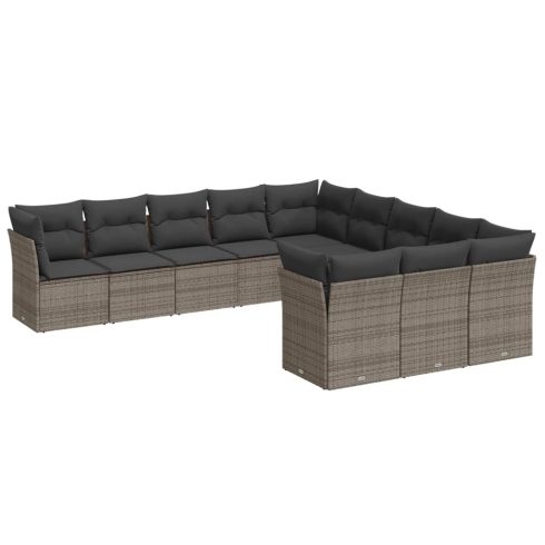 11 részes szürke polyrattan kerti ülőgarnitúra párnákkal