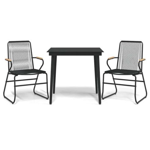 3 részes fekete PVC rattan kerti étkezőgarnitúra