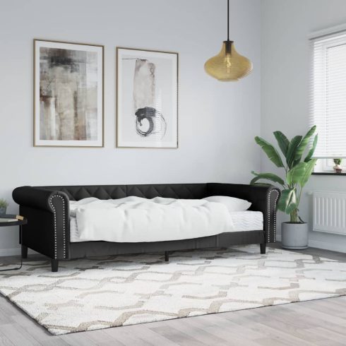 Fekete műbőr heverő matraccal 90 x 200 cm